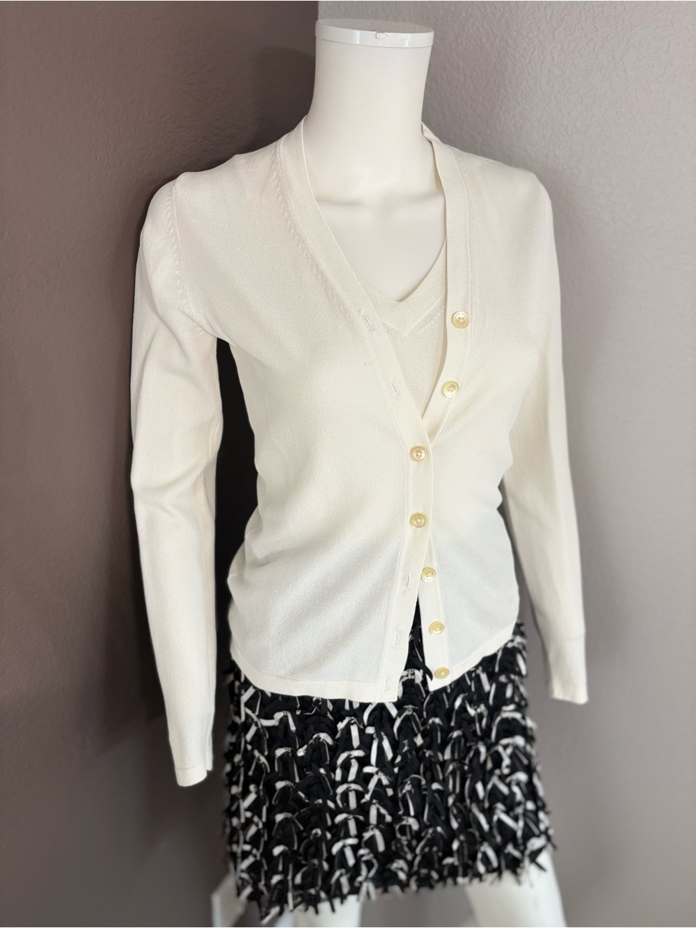 2 Piece Banana Republic Cream V-Neck Button Front Cardigan and Tank